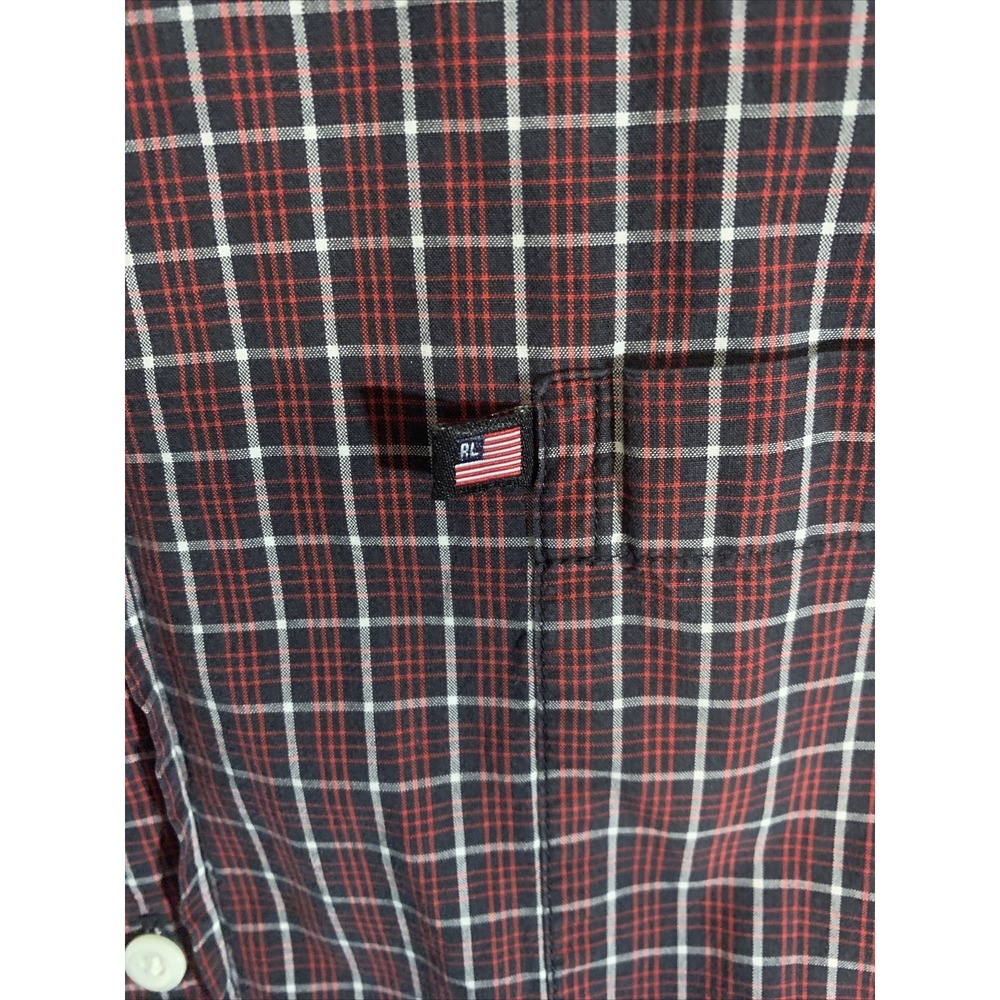 90s Polo Jeans  Company Men's Ralph Lauren Button Up Checkered Shirt Red Flag‎